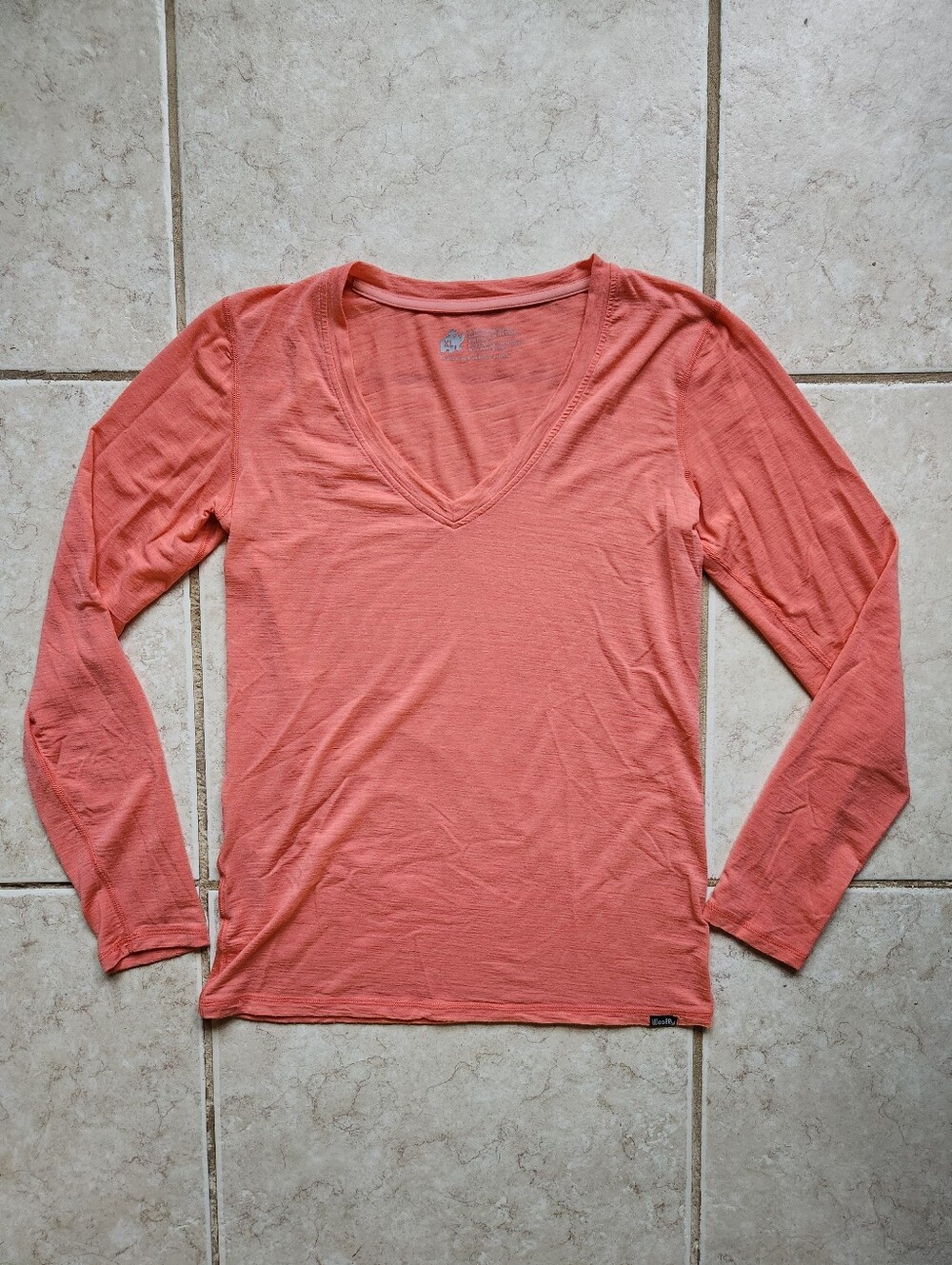 Woolly Clothing Co Merino Wool V-Neck Top XL Pink Coral Long Sleeve